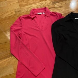 Golf Polos - Ling Sleeve Lady Hagen Pink and Black Long Sleeve Tops